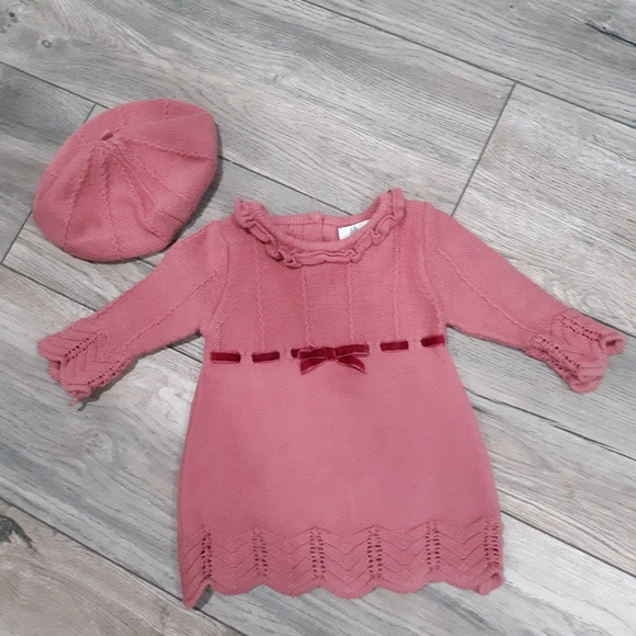 Pink baby girl dress with hat of its match - Picture 1 of 3